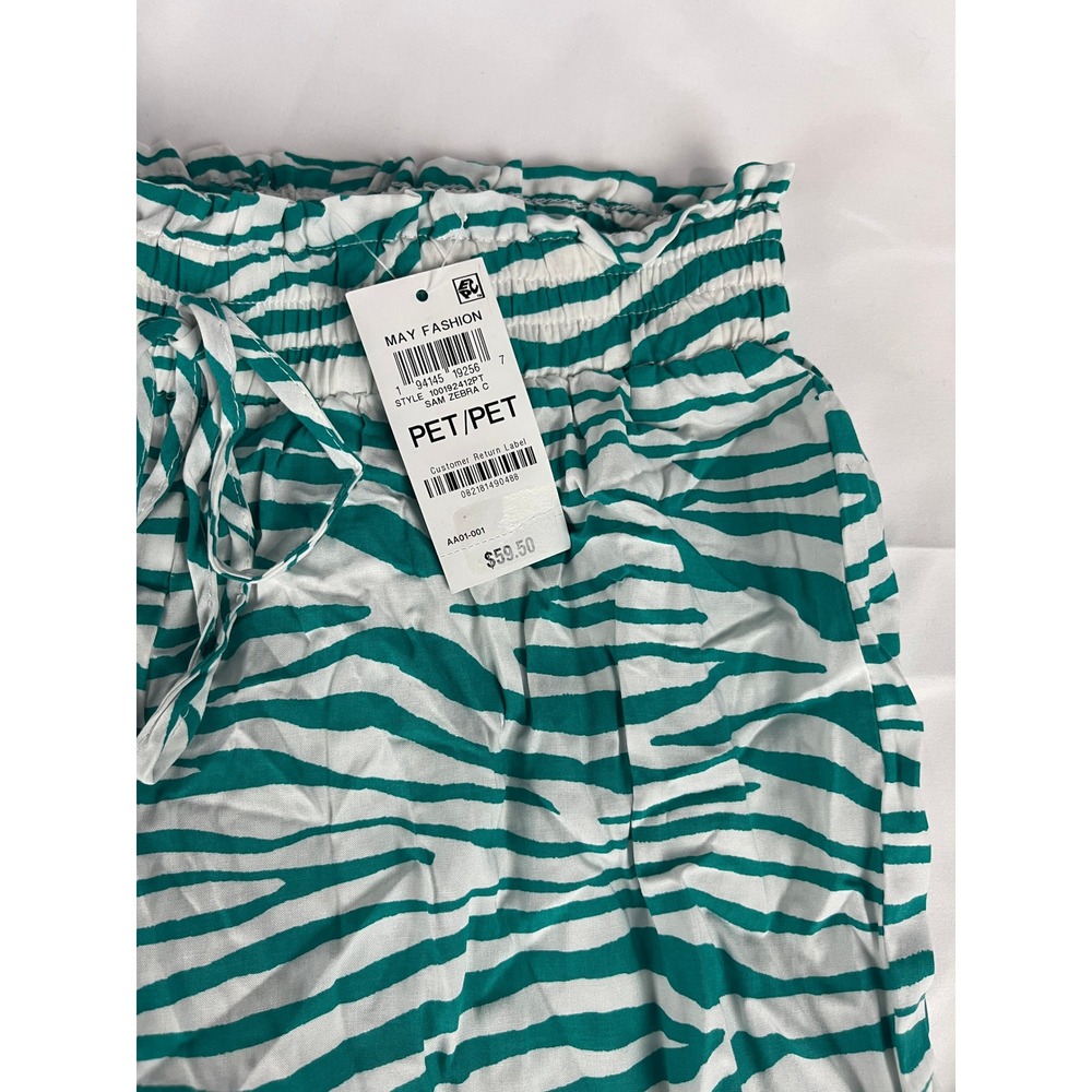 bar III Women's Pants PXS Petite Extra Small Green Zebra Print Wide‎ Leg